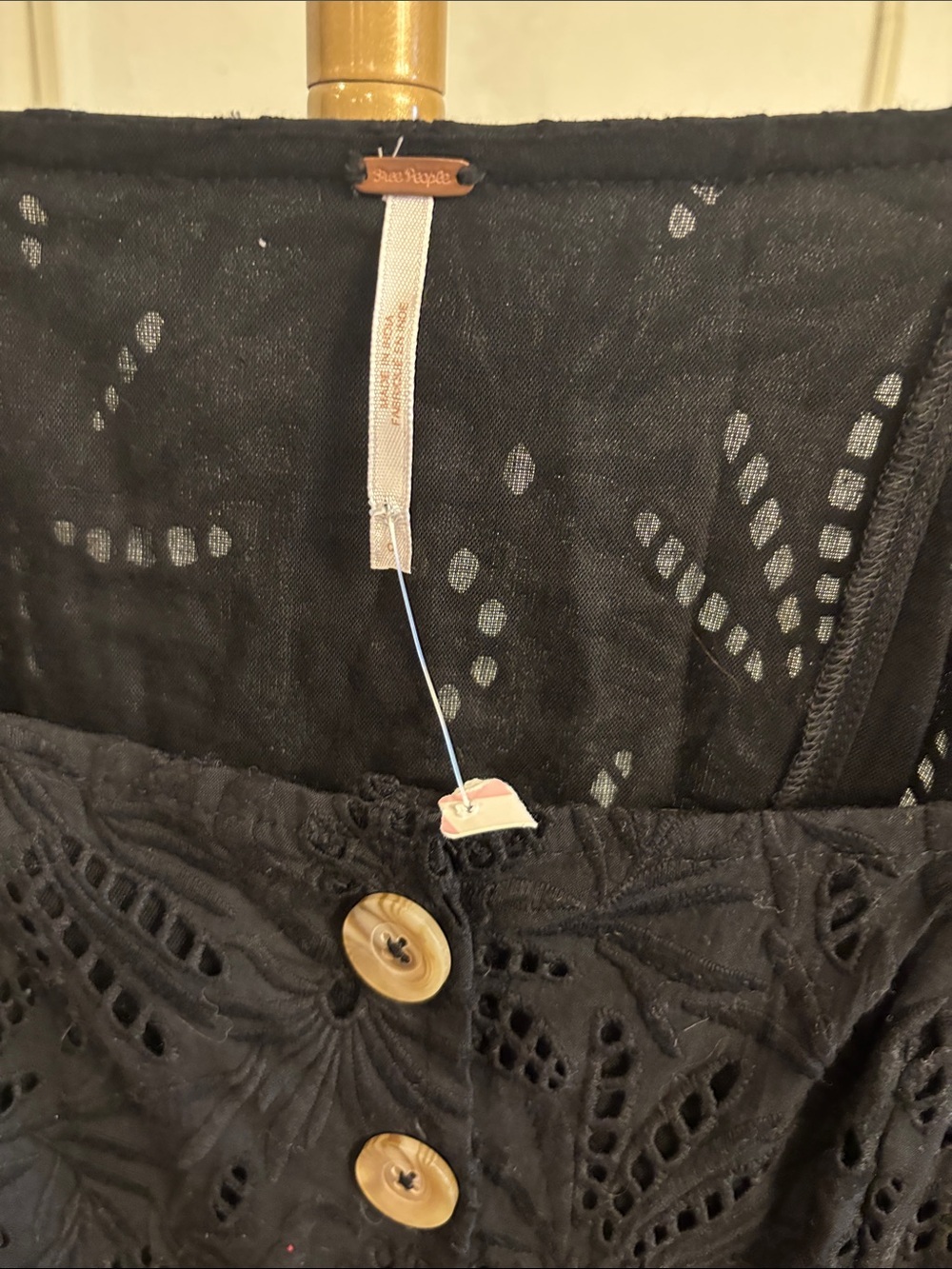 Free People Puff-Sleeve Button-Front Mini Dress Black Sz 0 - Picture 2 of 3